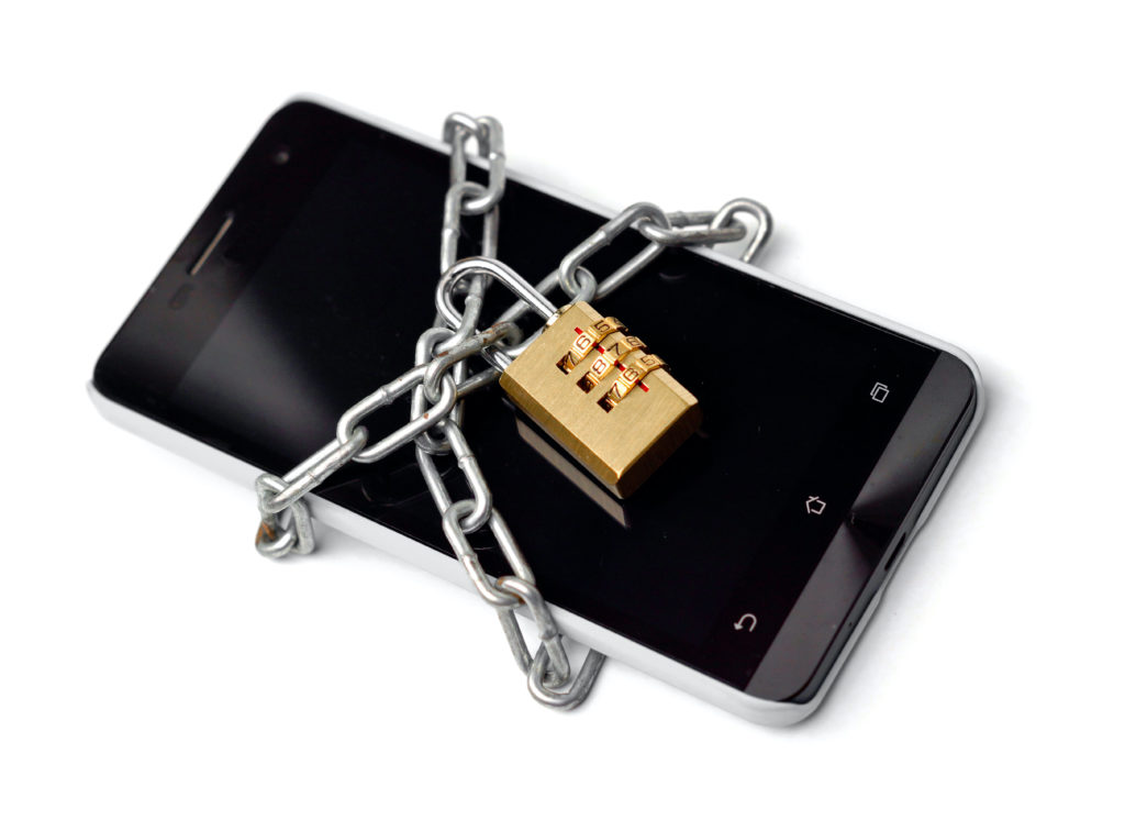 Secured iPhone representing Apple Business Manager and Mobile Device Management setup.